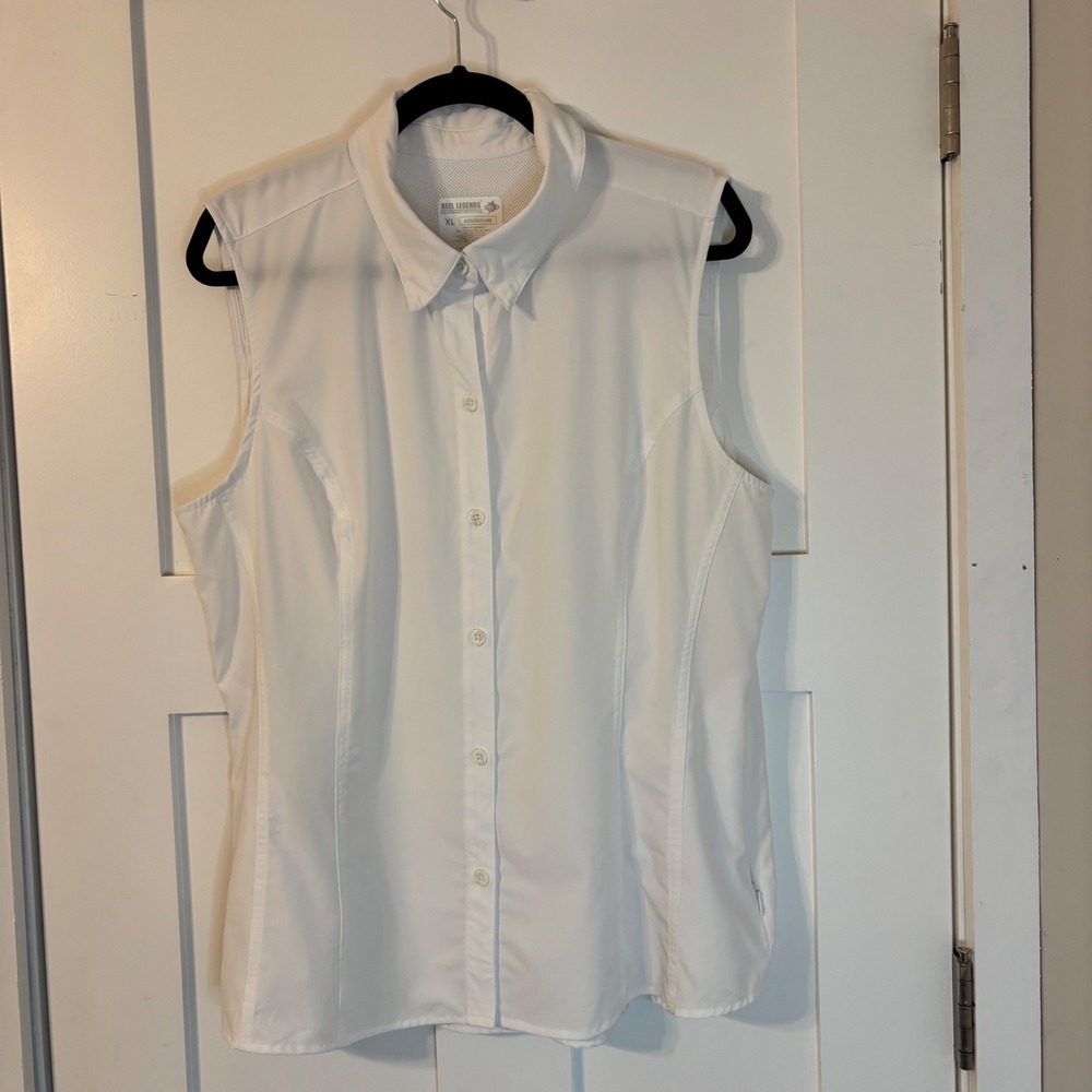 Reel Legend Adventure Womens XL White Sleeveless Fishing Hiking Shirt Ventilated